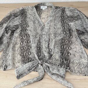 Mare Mare x Anthropologie Puff Sleeve Grey & White Python Print Sheer Blouse (L)